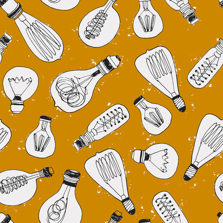 Hand drawn vintage light bulbs.のイラスト素材