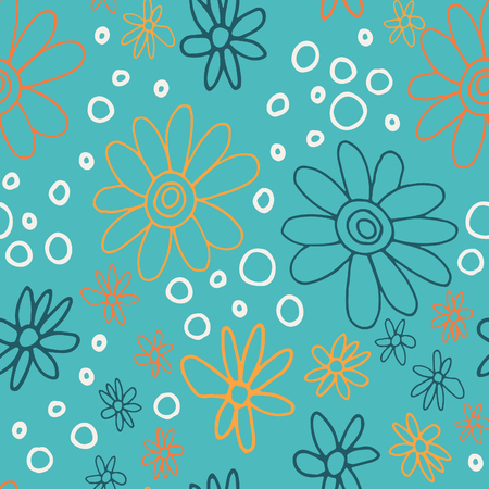 Cute and trendy floral seamless pattern with tulips, poppy flowers and berriesのイラスト素材