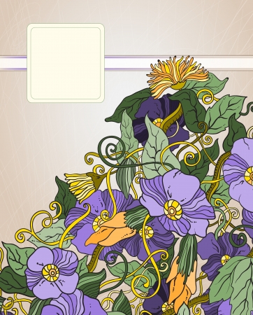 floral background, hand drawn retro flowers and leavesのイラスト素材