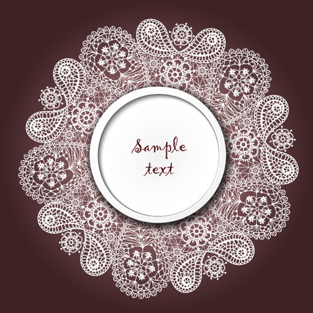 Ornamental winter hand-drawn lace snowflake. Doodle background with place for your text. Vector file has few layers for easy using.のイラスト素材