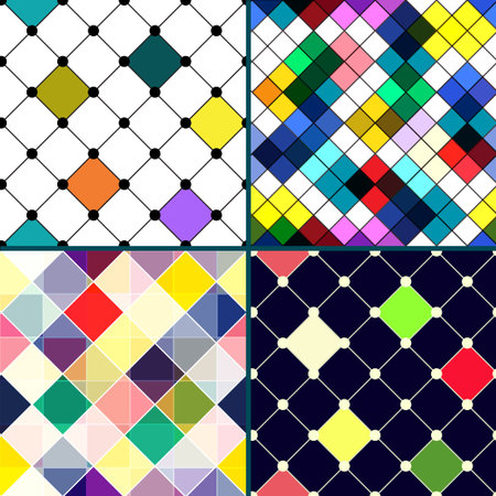 Set of four retro vector seamless pattern. Colorful mosaic banner. Repeating geometric tiles with...