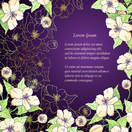 Vector floral decorative background. Template frame design for card with place for your text.のイラスト素材