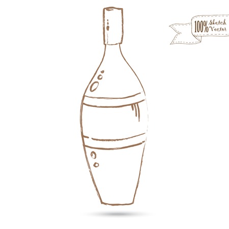 Wine Bottle Isolated On The White Background. Hand drawn sketchのイラスト素材