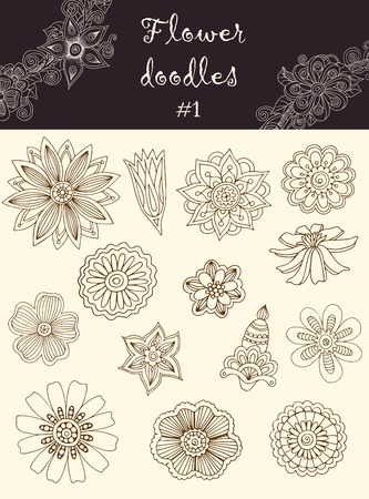 Vector set with doodle flowers. Series of doodles.のイラスト素材