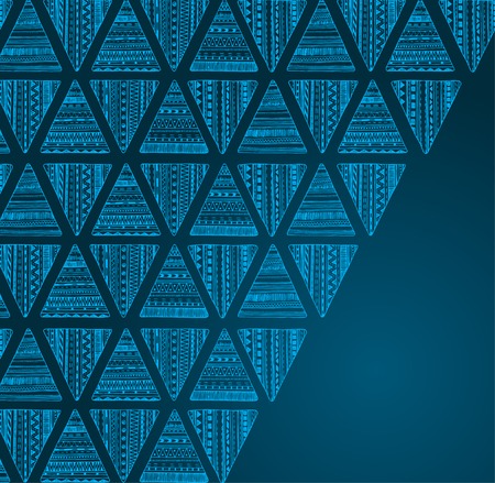 Unique hand drawn triangle pattern. Vector  tribal ethnic background. Geometric abstract texture.  Used Clipping Mask for easy editing.のイラスト素材