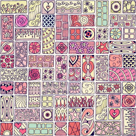 Geometric pattern. Template frame design for card with set of doodle rectangles. Colored version.のイラスト素材