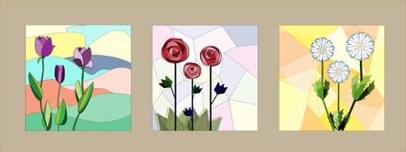 Set of floral cards. Flower vector background brochure template.のイラスト素材