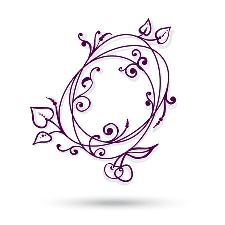 Hand drawn circle with apples and leaves, vector design elementのイラスト素材
