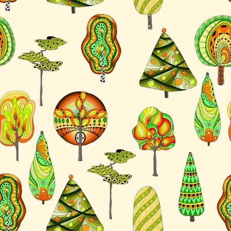 Vector seamless pattern with doodle hand drawn treesのイラスト素材