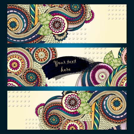 Ethnic Pattern Cards With Paisley, Doodles.のイラスト素材