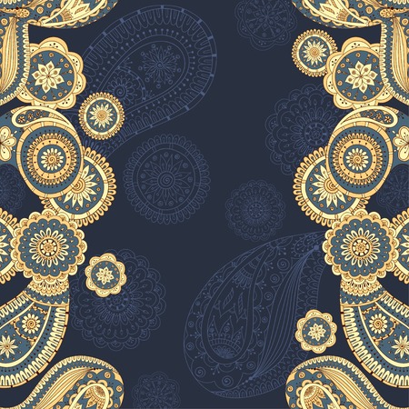 Henna paisley mehndi doodles asian design pattern.のイラスト素材