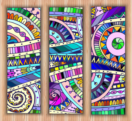 Set of abstract doodle tribal vector cards.のイラスト素材
