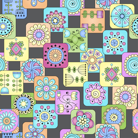 Seamless doodle flowers, leaves, hearts pattern.のイラスト素材