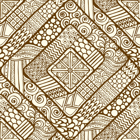 Original drawing tribal doddle rhombus. Seamless pattern with geometric elements.のイラスト素材
