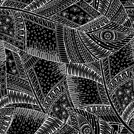 Seamless flower black and white retro background, hand drawn doodle pattern in vectorのイラスト素材