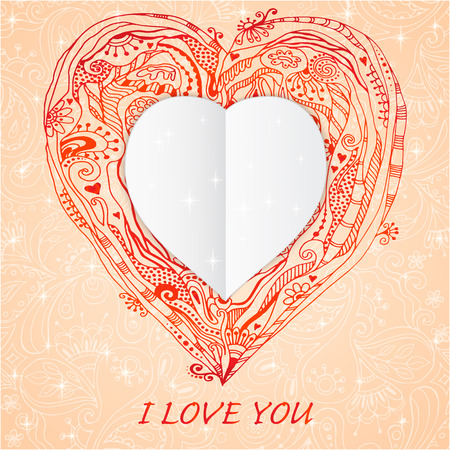 Template frame design for love card with doodle lace heart. Black and white version. Can be used for packaging, invitations and template.のイラスト素材