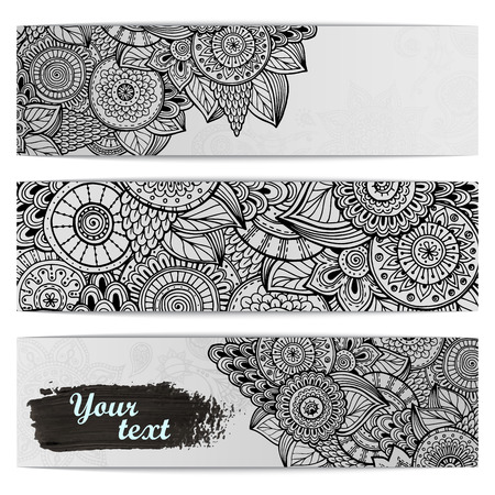 Abstract hand drawn ethnic pattern card set.のイラスト素材