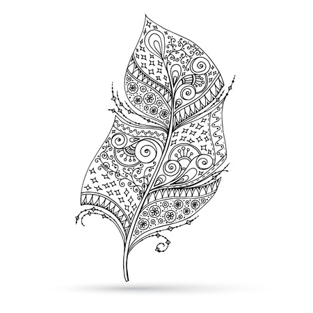 Artistically drawn, stylized, vector feather on a white background.のイラスト素材