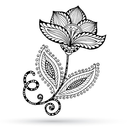 Henna Paisley Mehndi Doodles Abstract Floral Vector Illustration Design Element.のイラスト素材