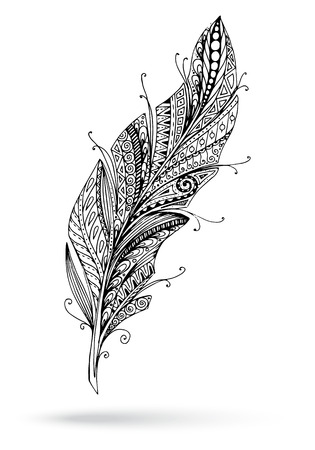Artistically drawn, stylized, vector feather on a white background.のイラスト素材