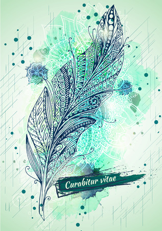 Vector template poster with watercolor paint and feather background.のイラスト素材