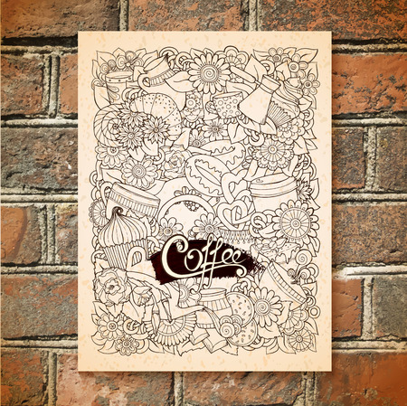 Sketchy Doodles. Hand-Drawn Vector Illustration.Coffee, Tea Design Template.のイラスト素材