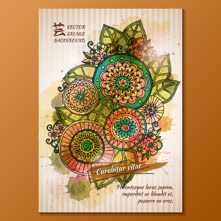 Vector template poster with watercolor paint and  floral abstract background.のイラスト素材