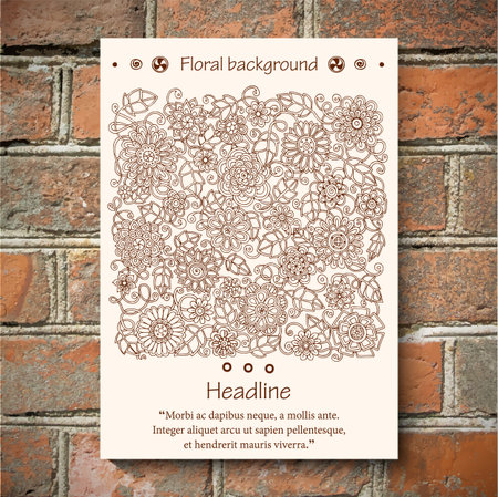 Ethnic floral doodle pattern in vector. Brick wall background.のイラスト素材