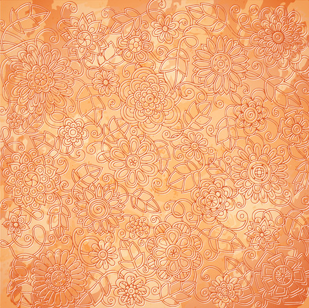 Seamless asian ethnic floral doodle black and white background patternのイラスト素材