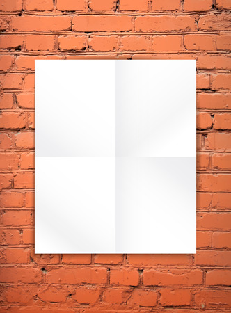 Blank paper poster on the red brick wall background. You can place your design and apply Transparency with Multiply blending mode to it.のイラスト素材