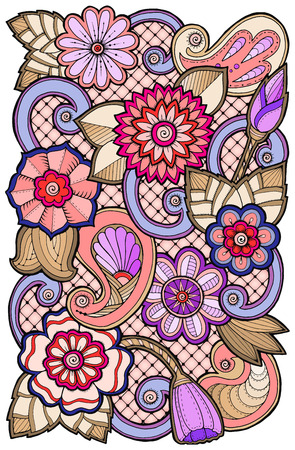 Floral card. Hand drawn artwork with abstract flowers. Background for web, printed media design. Banner, business card, flyer, invitation, greeting card, postcard.のイラスト素材
