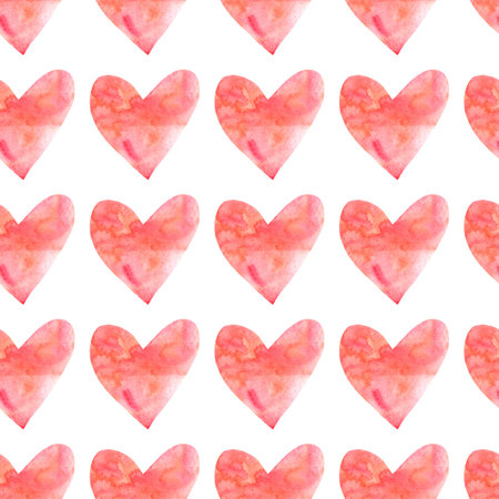 Seamless pattern with watercolor hearts. Romantic love hand drawn backgrounds texture. For greeting...