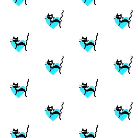 Cute seamless pattern with hearts and cats. Romantic texture for backgrounds, wrapping paper, packaging, greeting cards, prints, covers, fabric, textile, birthday, Valentine's Day.の写真素材