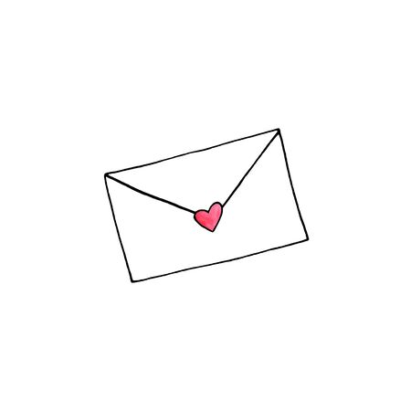 Simple outline drawing of a love letter. Hand drawn. Design element for greeting card, Valentine's day, birthday, wedding, coloring.の写真素材