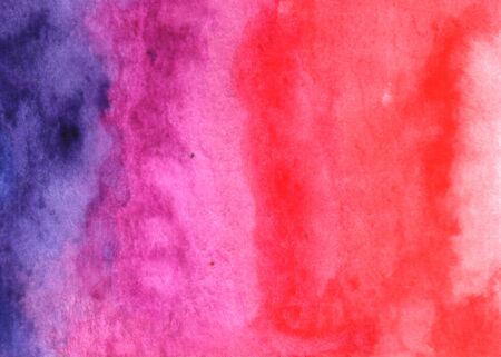 Abstract watercolor background bright pink red purple violet blue green with red spot. Hand drawn. The texture of the paper.の写真素材