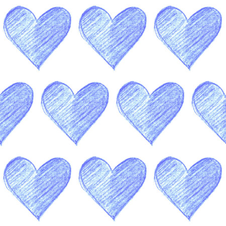 Seamless pattern with color pencil hearts. Romantic love hand drawn background texture. For greeting...