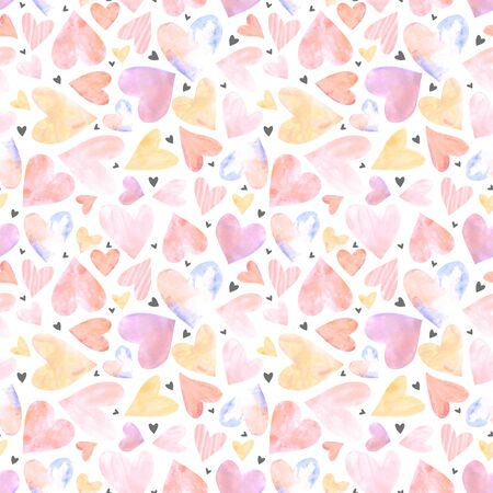 Seamless pattern with watercolor hearts. Romantic love hand drawn backgrounds texture. For greeting cards, wrapping paper, wedding, birthday, fabric, textile, Valentines Day, mothers Day, easter.の写真素材