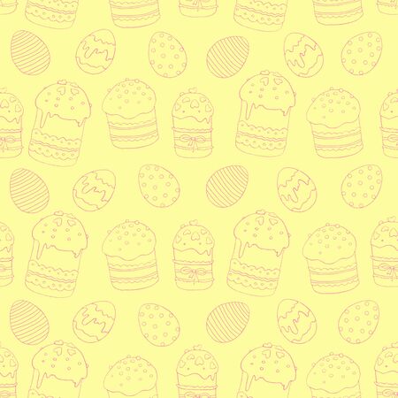 Seamless Pattern with easter cake, eggs. For printing wrapping paper, wallpaper, packaging, fabric. Hand Drawn illustration.の写真素材