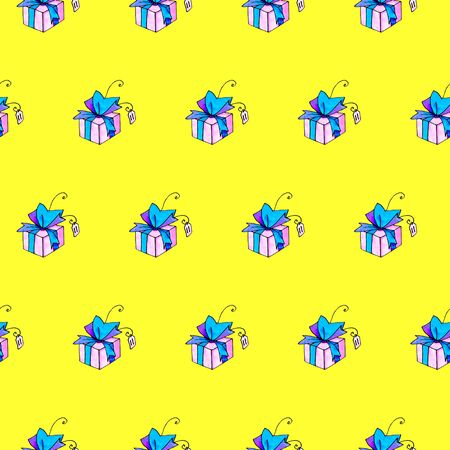 Seamless pattern with gift boxes. Festive backgrounds and textures. For greeting cards, wrapping paper, prints, birthday, easter, Valentines day, Xmas, holidays.の写真素材