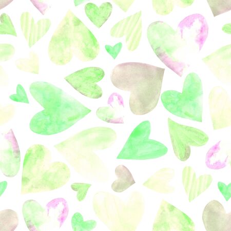 Seamless pattern with watercolor hearts. Romantic love hand drawn backgrounds texture. For greeting cards, wrapping paper, wedding, birthday, fabric, textile, Valentines Day, mothers Day, easter.の写真素材