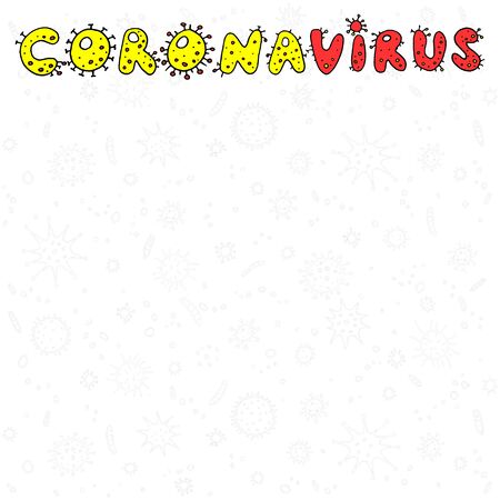 Coronavirus, Virus. Color lettering doodle handwritten hand drawn. Background, frame with Molecules viral bacterial infection.の写真素材