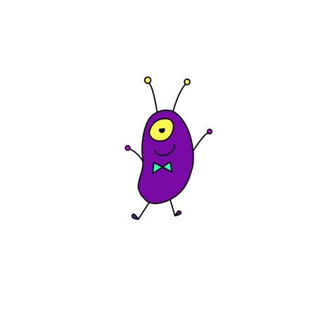 Cute funny alien. Design element, icon on the theme of UFO, space. Doodles vector illustration.のイラスト素材