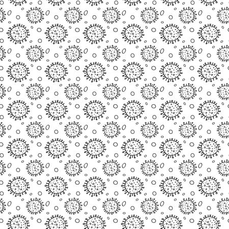 Seamless pattern bacterium coronavirus vector illustration. Stop COVID-19. Black and white vector background, texture, wallpaperのイラスト素材