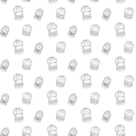 Seamless pattern with Easter cake or sweet bread or Paska. Spring festive background and texture with traditional orthodox food in contour doodle style. Hand Drawn vector illustration.のイラスト素材