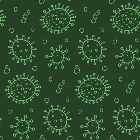Seamless pattern bacterium virus vector illustration. Stop COVID-19. Outline doodle color background, texture, wallpaperの写真素材