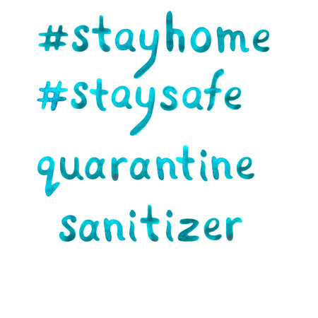 Watercolor lettering on theme of quarantine, self-isolation times and coronavirus prevention. Phrase...