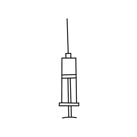 Medical syringe icon. Hand drawn outline doodle. Medical supplies, medications to treat and protect against the virus. Covid-19, coronavirus. Isolated on white background. Vector EPS10 illustration.のイラスト素材