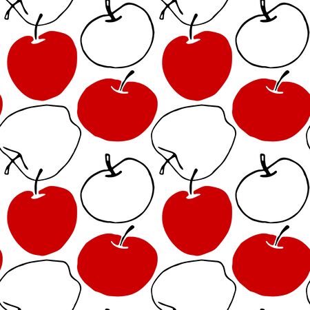 Red apples seamless vector pattern in doodle style. Repeating print. Perfect for back to school, food packaging, kitchen textiles, thanksgiving.のイラスト素材