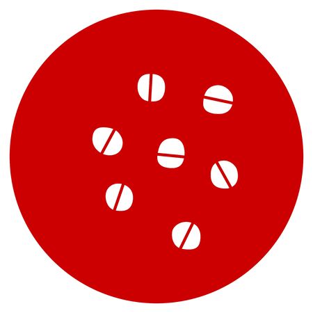 Vector medical red icon. Healthcare design. Simple doodle medicine pills, tablet, capsule.のイラスト素材