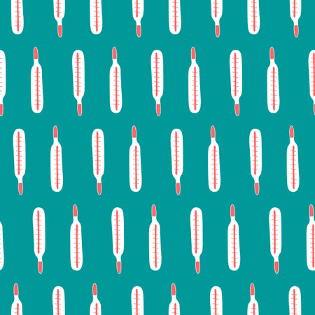 Seamless pattern from mercury thermometer symbols. Vector EPS10 illustration. Hand drawn medical...